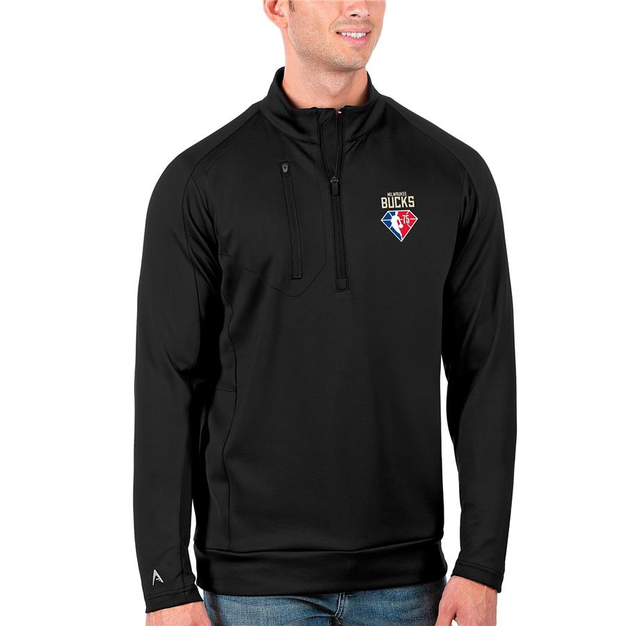 Milwaukee Bucks Antigua NBA 75th Anniversary Generation Quarter-Zip Pullover Jacket - Black