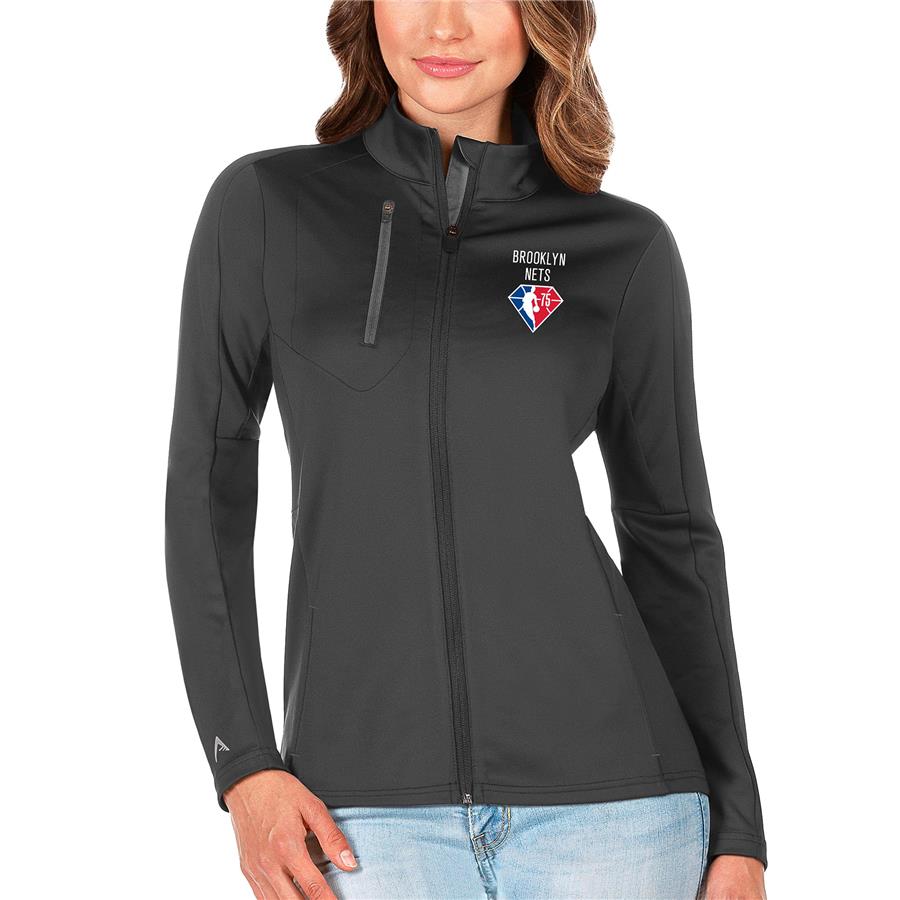 Brooklyn Nets Antigua Women's NBA 75th Anniversary Generation Full-Zip - Charcoal