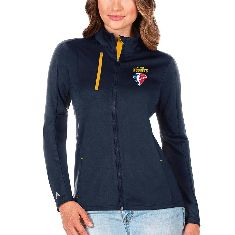 Denver Nuggets Antigua Women's NBA 75th Anniversary Generation Full-Zip - Navy