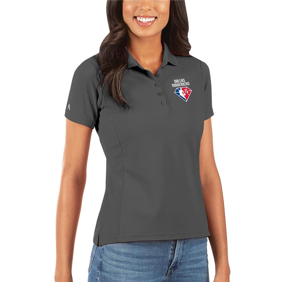 Dallas Mavericks Antigua Women's NBA 75th Anniversary Legacy Pique Polo - Charcoal