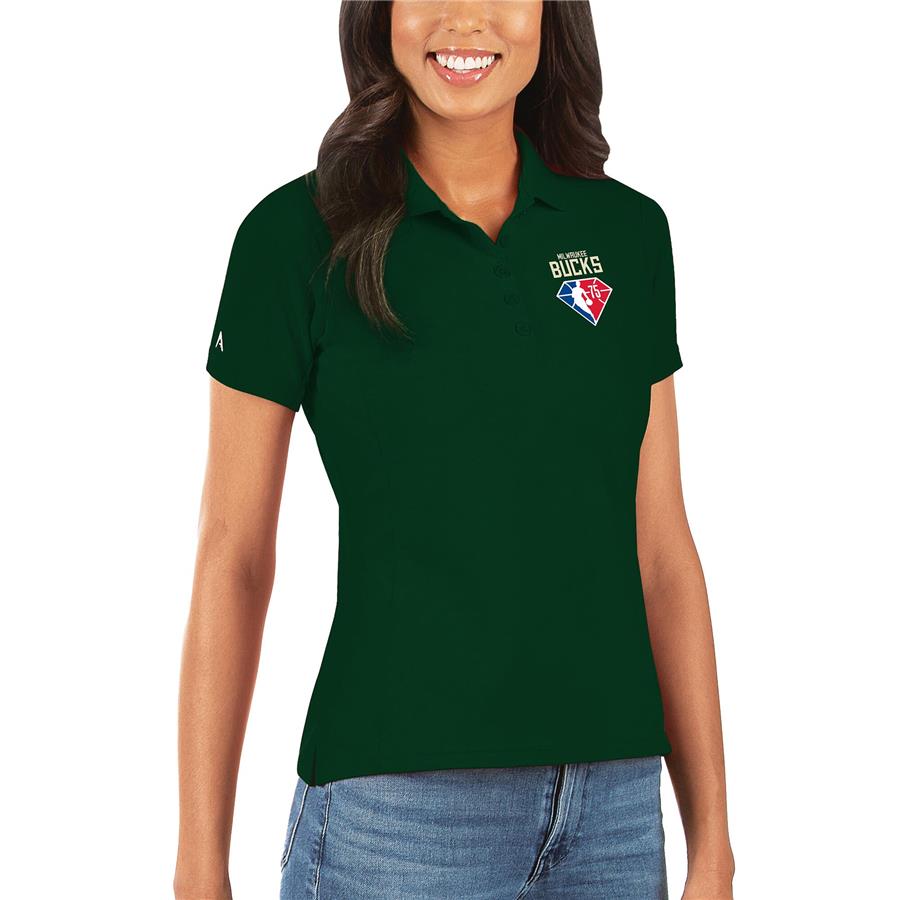 Milwaukee Bucks Antigua Women's NBA 75th Anniversary Legacy Pique Polo - Hunter Green