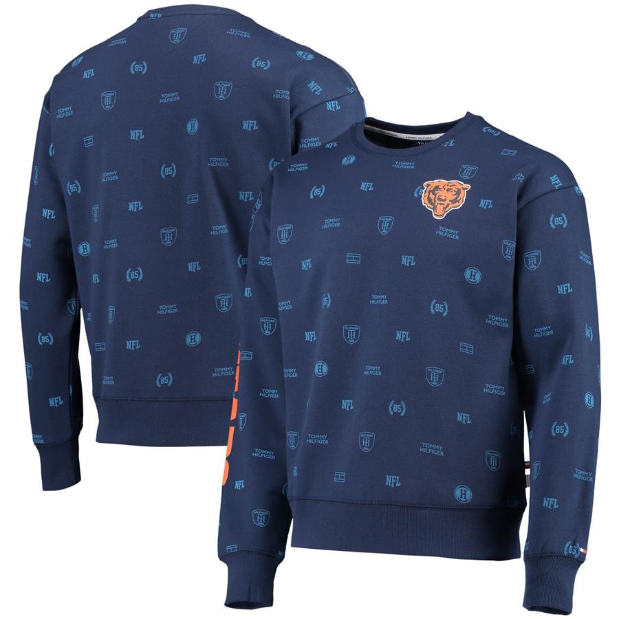 Chicago Bears Tommy Hilfiger Reid Graphic Pullover Sweatshirt - Navy