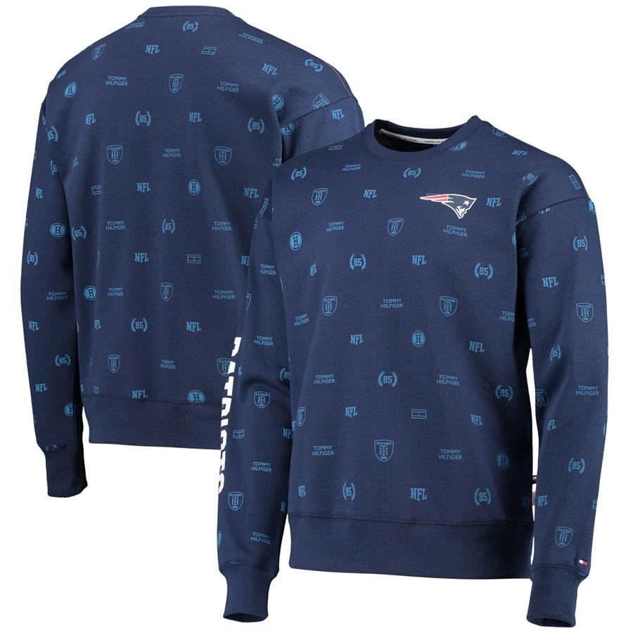 New England Patriots Tommy Hilfiger Reid Graphic Pullover Sweatshirt - Navy