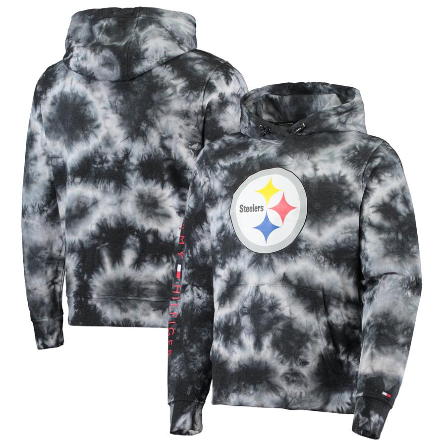 Pittsburgh Steelers Tommy Hilfiger Stanley Tie-Dye Pullover Hoodie - Black