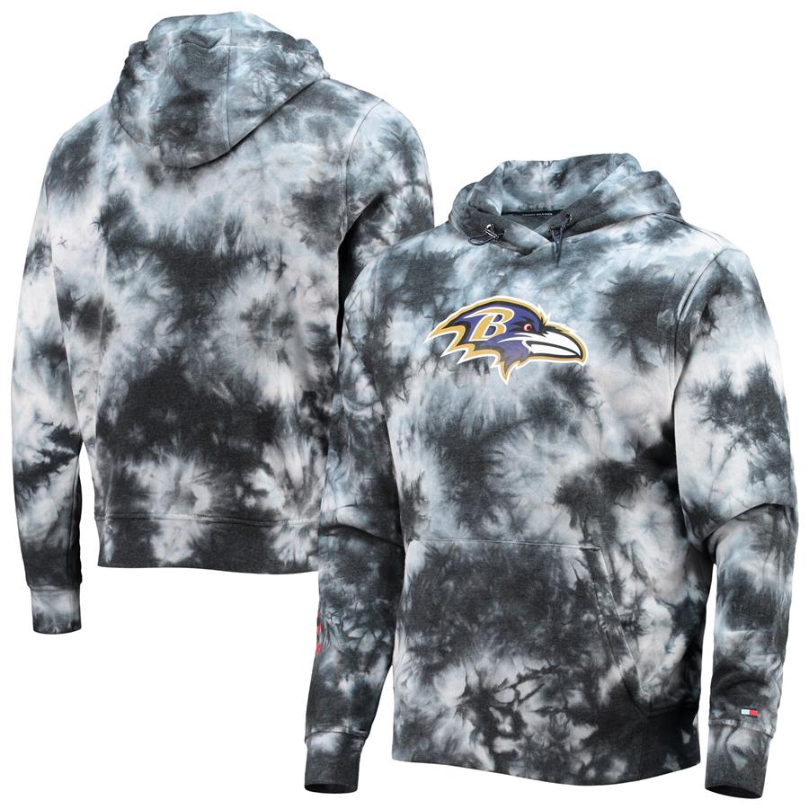 Baltimore Ravens Tommy Hilfiger Stanley Tie-Dye Pullover Hoodie - Black