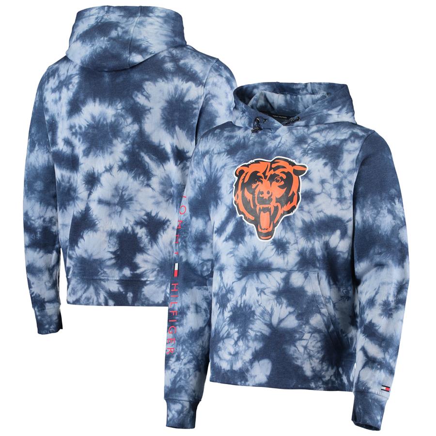 Chicago Bears Tommy Hilfiger Stanley Tie-Dye Pullover Hoodie - Navy