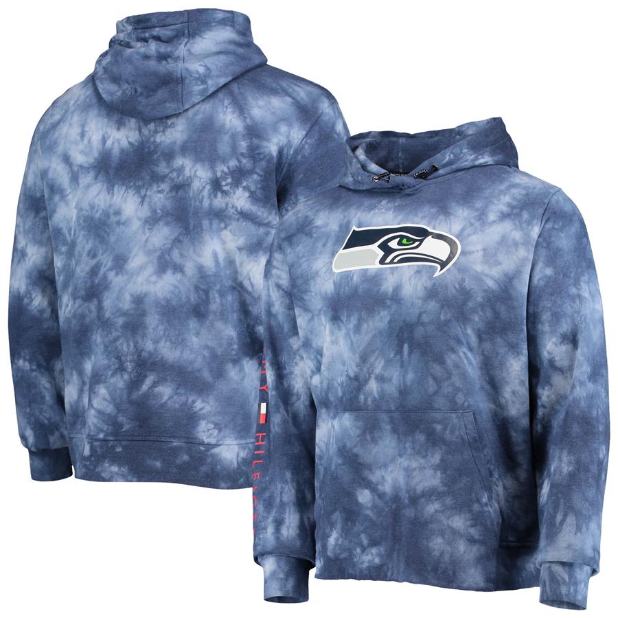 Seattle Seahawks Tommy Hilfiger Stanley Tie-Dye Pullover Hoodie - College Navy