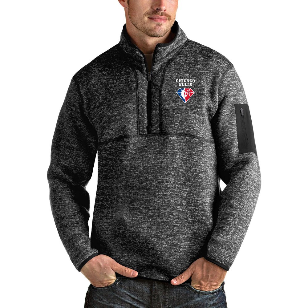 Chicago Bulls Antigua NBA 75th Anniversary Fortune Quarter-Zip Pullover Jacket - Heathered Black