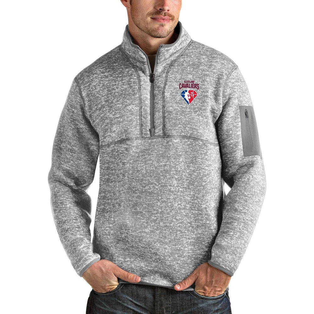 Cleveland Cavaliers Antigua NBA 75th Anniversary Fortune Quarter-Zip Pullover Jacket - Heathered Gray