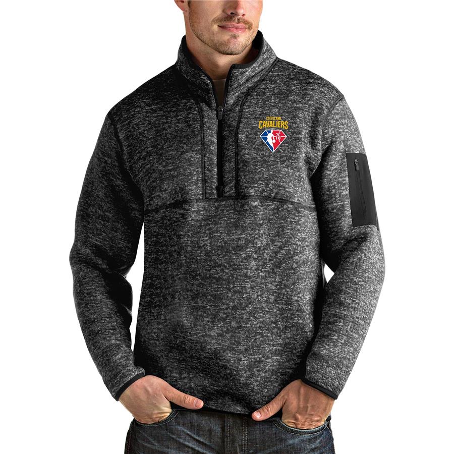 Cleveland Cavaliers Antigua NBA 75th Anniversary Fortune Quarter-Zip Pullover Jacket - Heathered Black