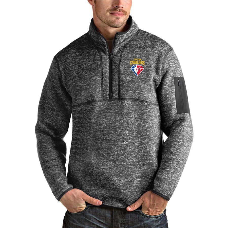 Cleveland Cavaliers Antigua NBA 75th Anniversary Fortune Quarter-Zip Pullover Jacket - Heathered Charcoal