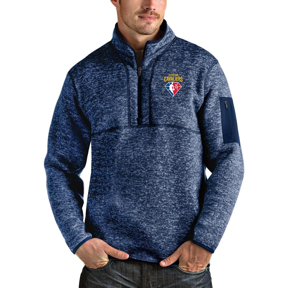Cleveland Cavaliers Antigua NBA 75th Anniversary Fortune Quarter-Zip Pullover Jacket - Heathered Navy