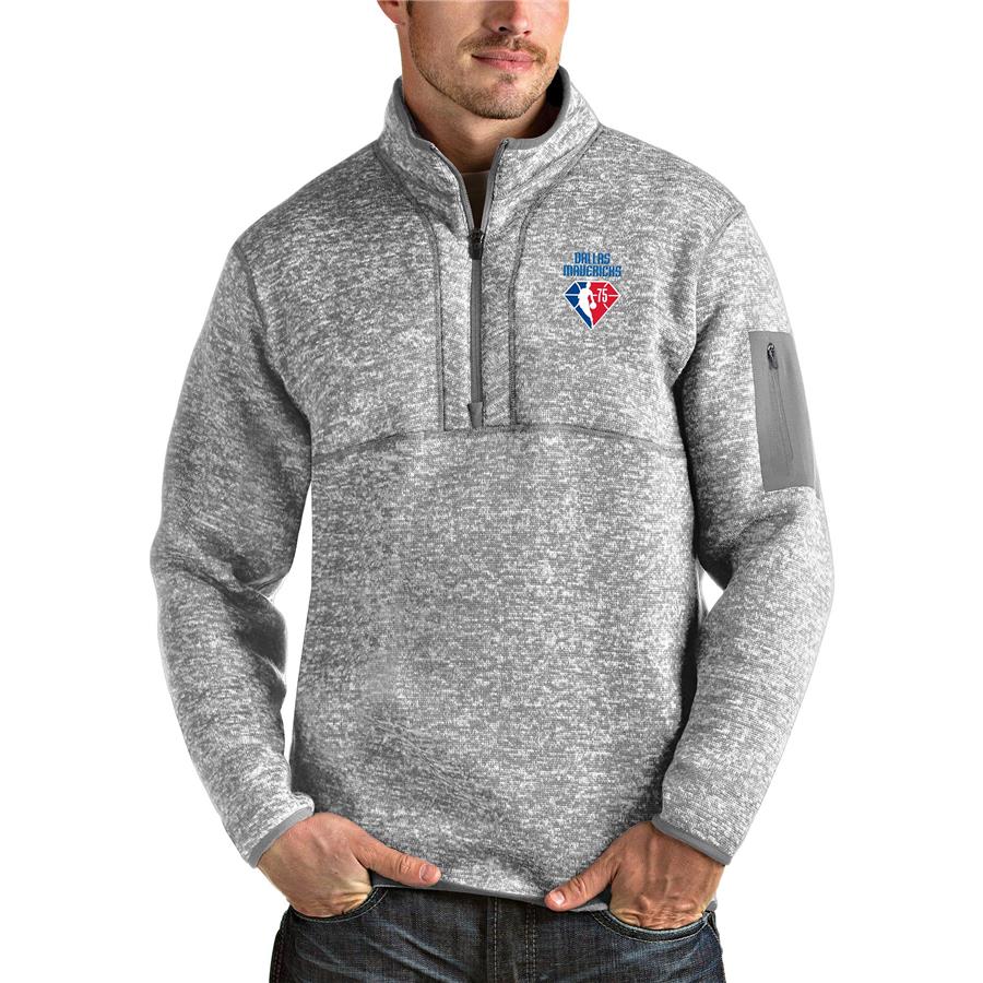 Dallas Mavericks Antigua NBA 75th Anniversary Fortune Quarter-Zip Pullover Jacket - Heathered Gray