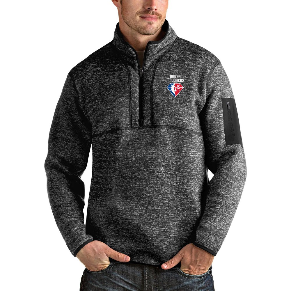 Dallas Mavericks Antigua NBA 75th Anniversary Fortune Quarter-Zip Pullover Jacket - Heathered Black