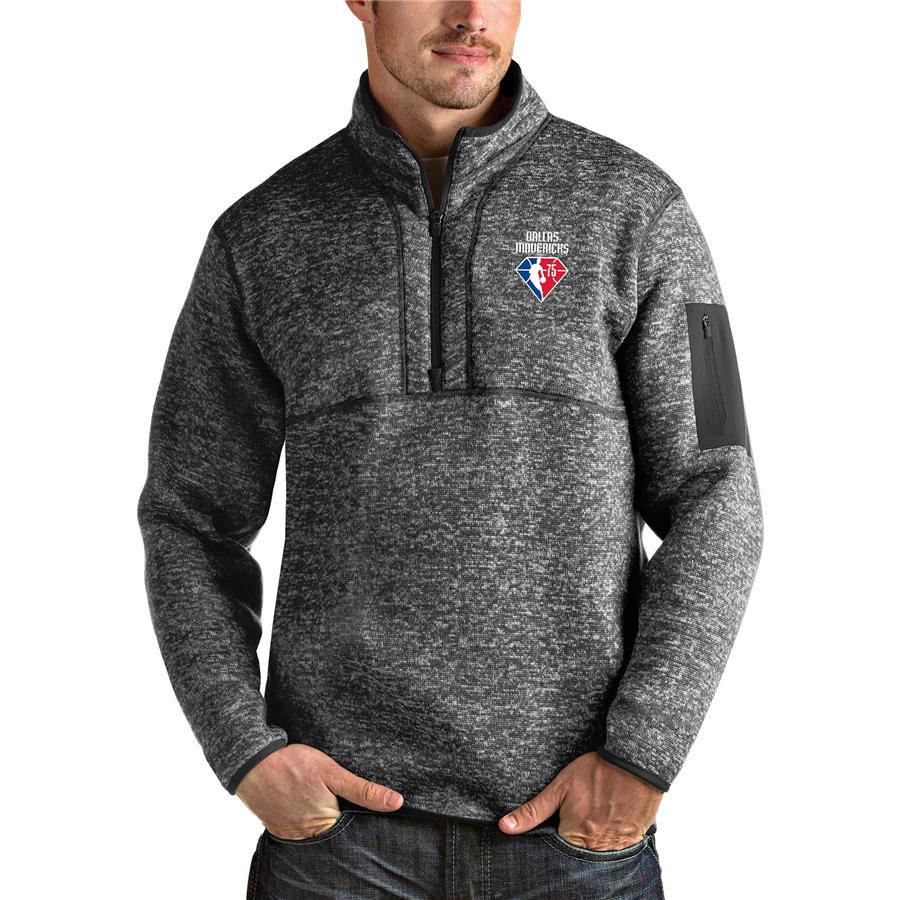 Dallas Mavericks Antigua NBA 75th Anniversary Fortune Quarter-Zip Pullover Jacket - Heathered Charcoal