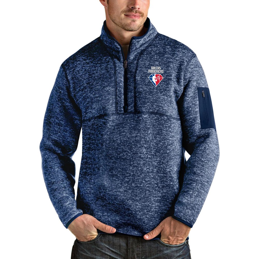 Dallas Mavericks Antigua NBA 75th Anniversary Fortune Quarter-Zip Pullover Jacket - Heathered Navy