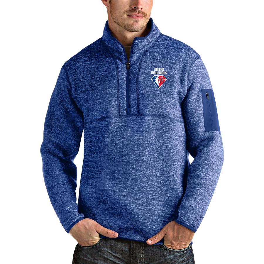 Dallas Mavericks Antigua NBA 75th Anniversary Fortune Quarter-Zip Pullover Jacket - Heathered Royal