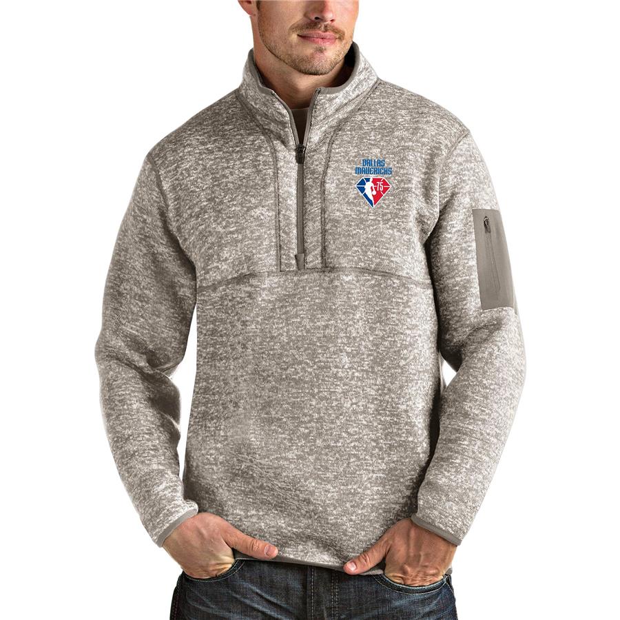 Dallas Mavericks Antigua NBA 75th Anniversary Fortune Quarter-Zip Pullover Jacket - Tan