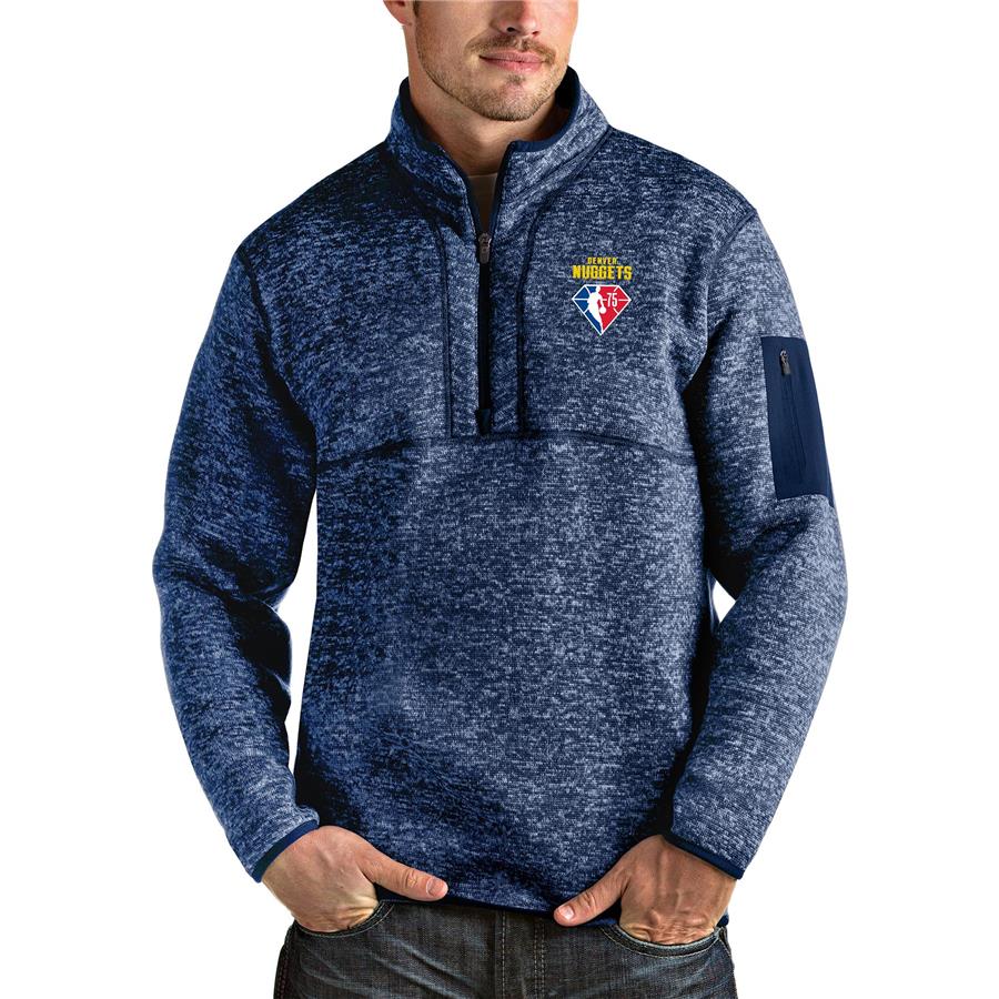 Denver Nuggets Antigua NBA 75th Anniversary Fortune Quarter-Zip Pullover Jacket - Heathered Navy
