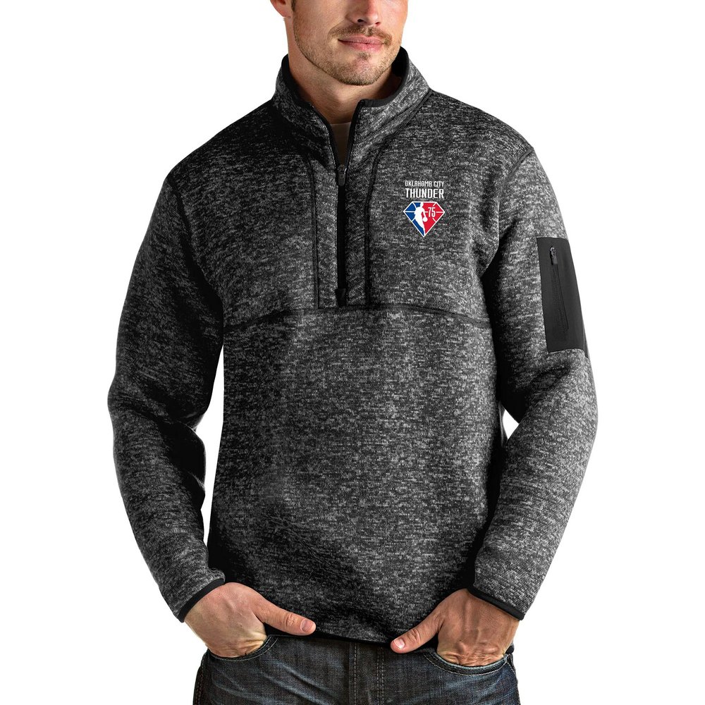Oklahoma City Thunder Antigua NBA 75th Anniversary Fortune Quarter-Zip Pullover Jacket - Heathered Black