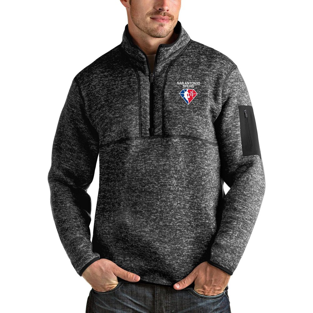 San Antonio Spurs Antigua NBA 75th Anniversary Fortune Quarter-Zip Pullover Jacket - Heathered Black