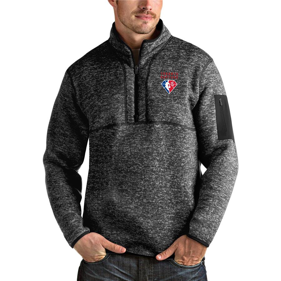 Toronto Raptors Antigua NBA 75th Anniversary Fortune Quarter-Zip Pullover Jacket - Heathered Black