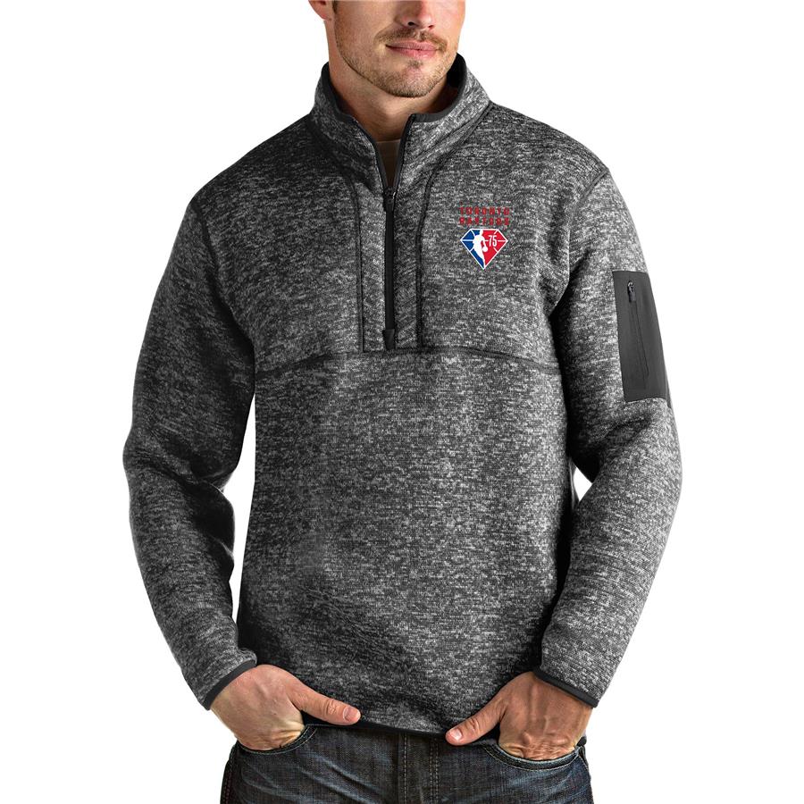 Toronto Raptors Antigua NBA 75th Anniversary Fortune Quarter-Zip Pullover Jacket - Heathered Charcoal