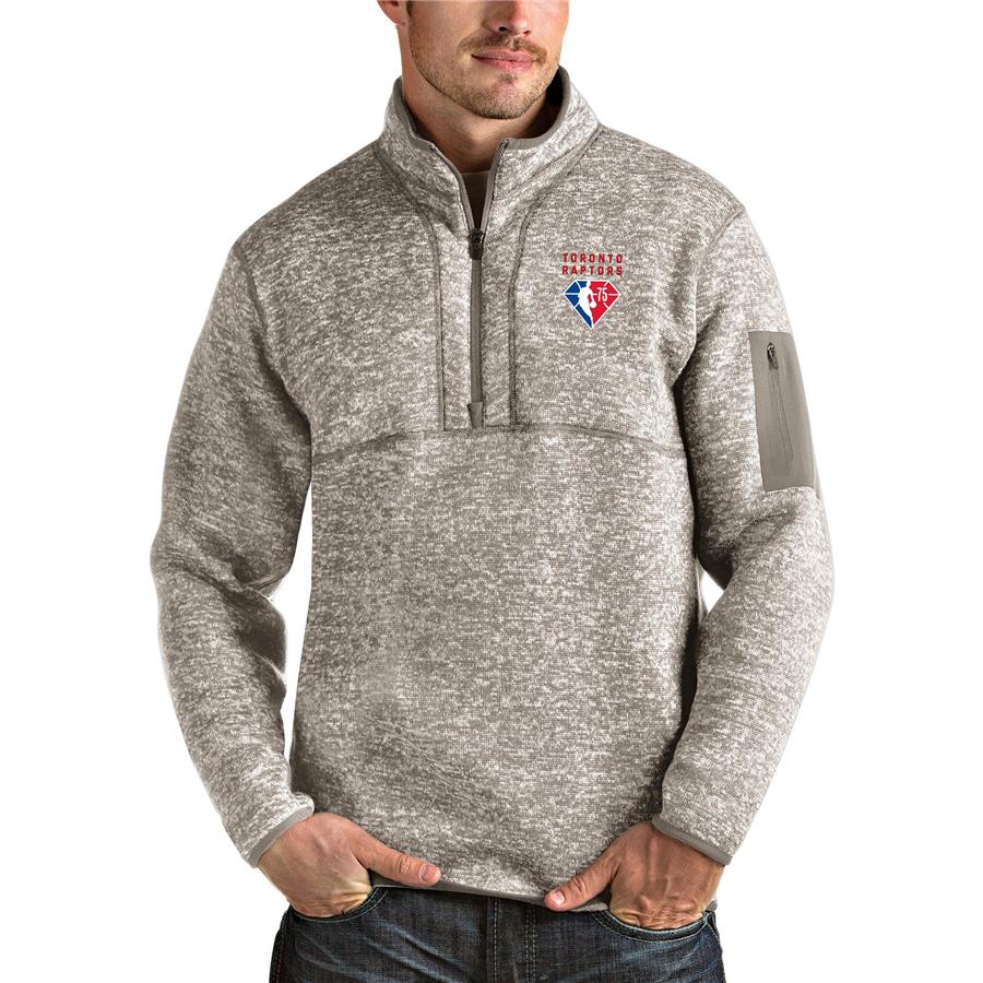 Toronto Raptors Antigua NBA 75th Anniversary Fortune Quarter-Zip Pullover Jacket - Tan
