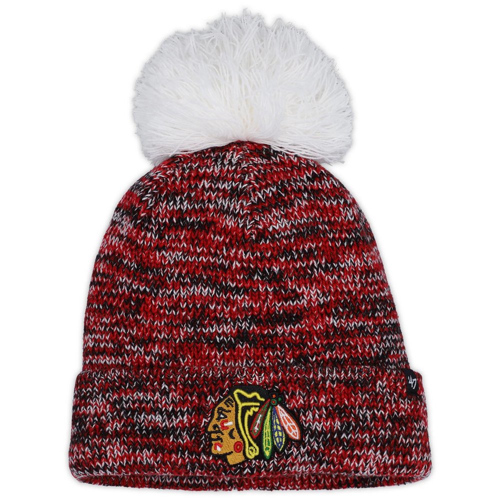 Chicago Blackhawks '47 Women's Triple Cross Cuffed Knit Hat with Pom - Black