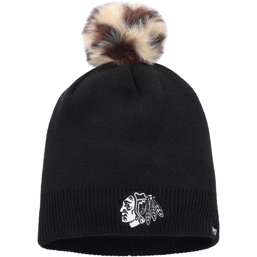 Chicago Blackhawks '47 Women's Serengeti Knit Beanie with Pom - Black