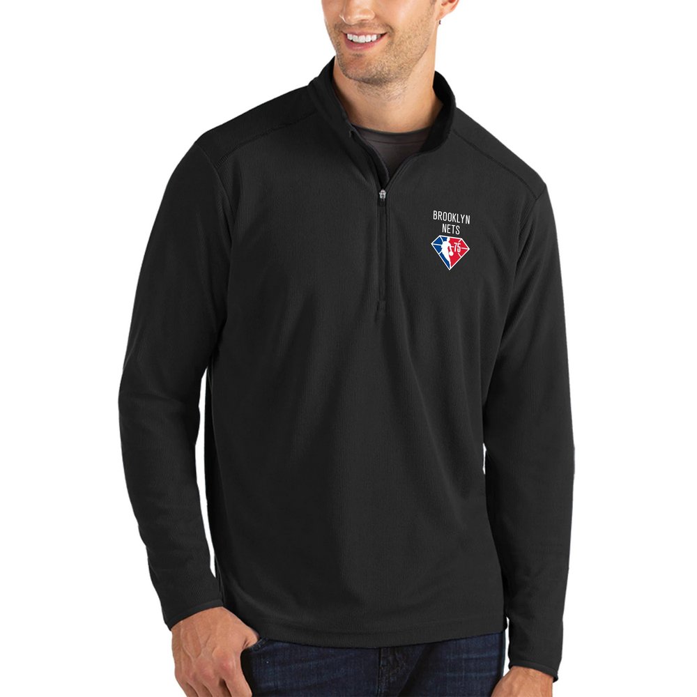 Brooklyn Nets Antigua NBA 75th Anniversary Glacier Quarter-Zip Pullover Jacket - Black
