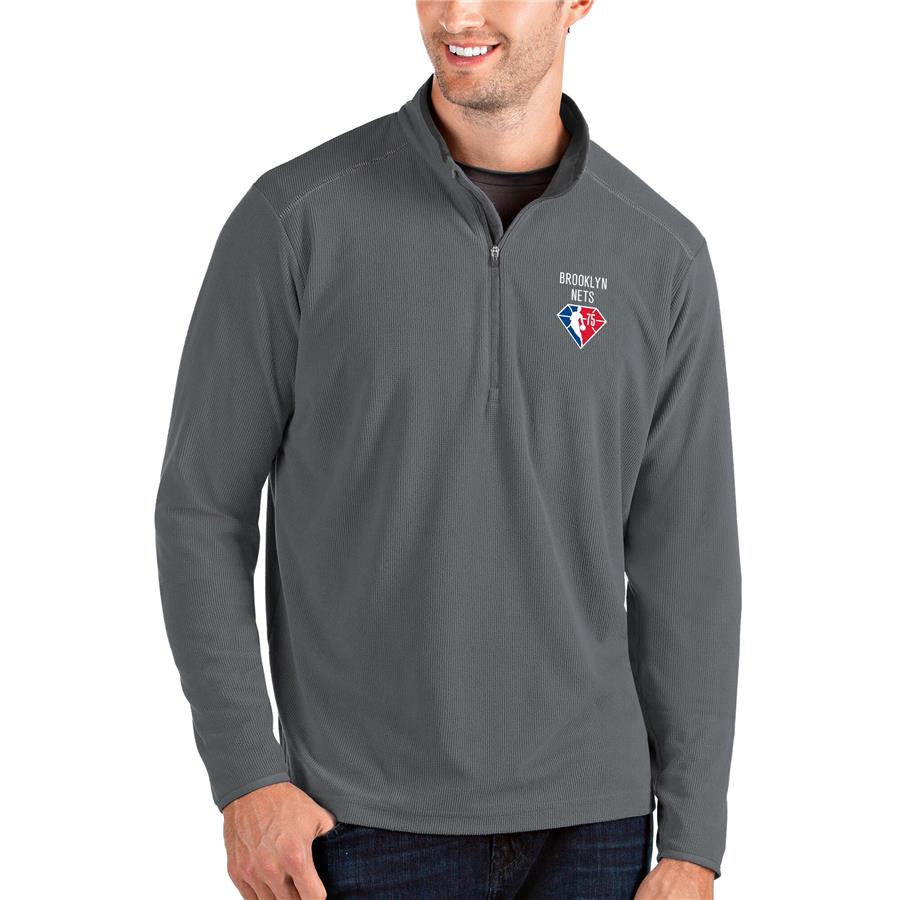 Brooklyn Nets Antigua NBA 75th Anniversary Glacier Quarter-Zip Pullover Jacket - Charcoal
