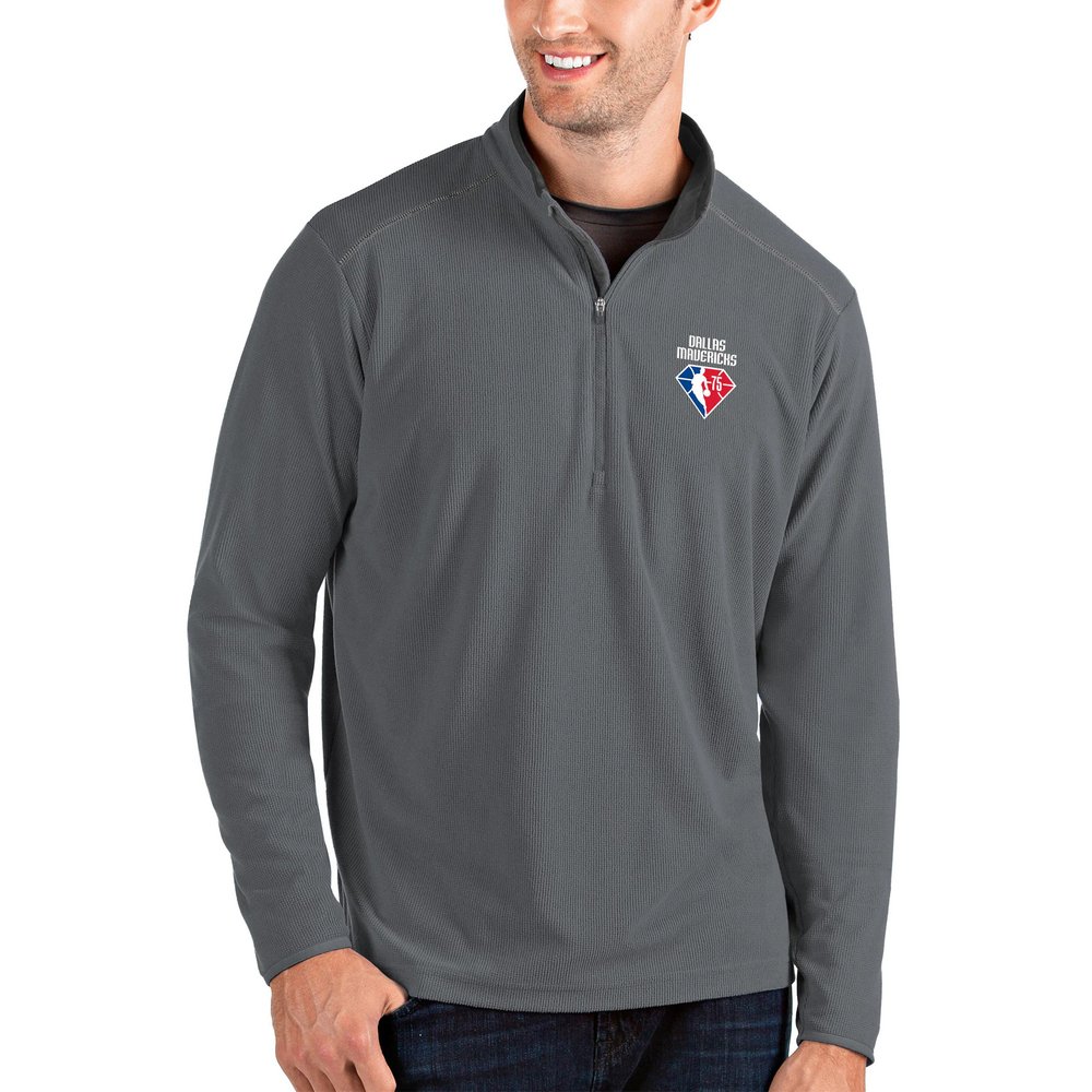 Dallas Mavericks Antigua NBA 75th Anniversary Glacier Quarter-Zip Pullover Jacket - Charcoal