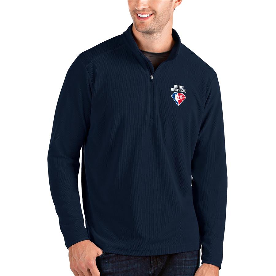 Dallas Mavericks Antigua NBA 75th Anniversary Glacier Quarter-Zip Pullover Jacket - Navy