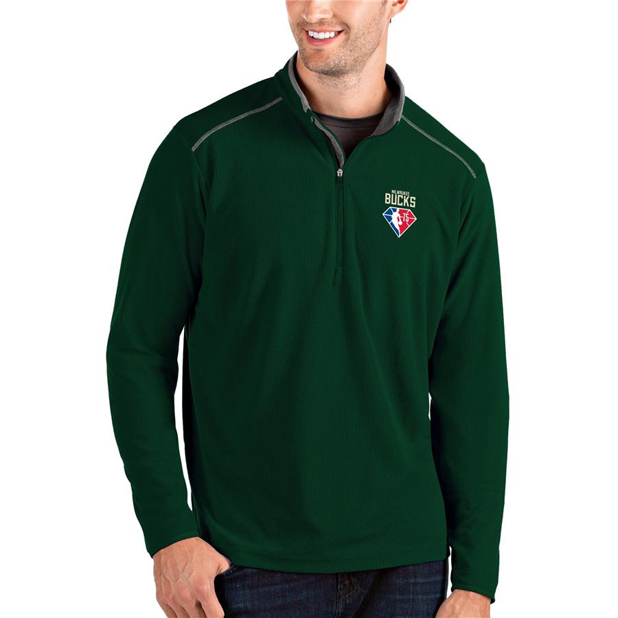 Milwaukee Bucks Antigua NBA 75th Anniversary Glacier Quarter-Zip Pullover Jacket - Hunter Green
