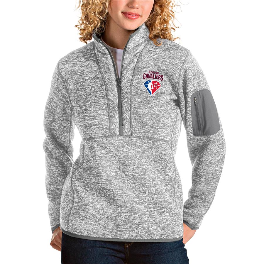 Cleveland Cavaliers Antigua Women's NBA 75th Anniversary Fortune Quarter-Zip Pullover Jacket - Heathered Gray