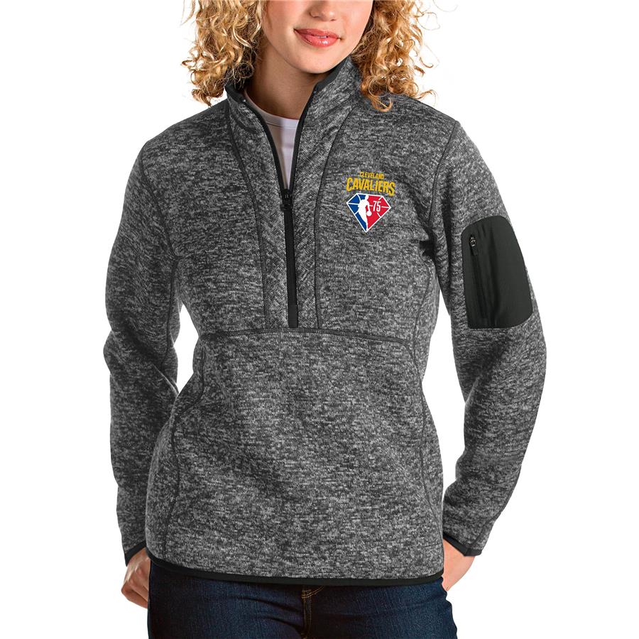 Cleveland Cavaliers Antigua Women's NBA 75th Anniversary Fortune Quarter-Zip Pullover Jacket - Heathered Charcoal