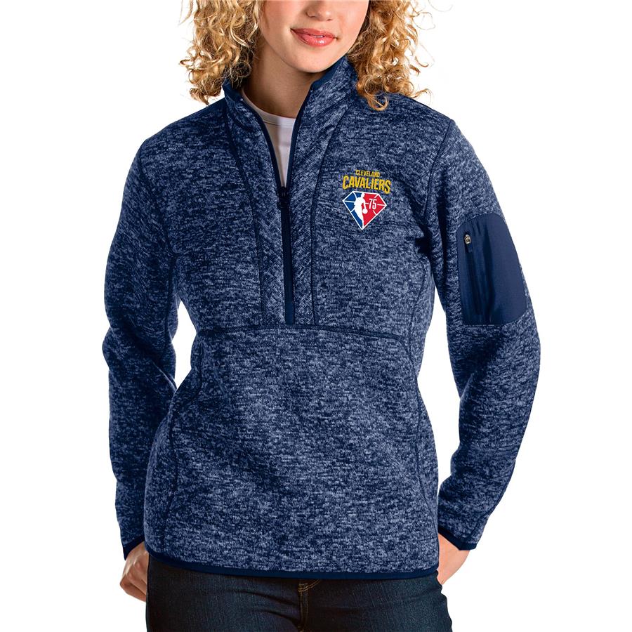 Cleveland Cavaliers Antigua Women's NBA 75th Anniversary Fortune Quarter-Zip Pullover Jacket - Heathered Navy