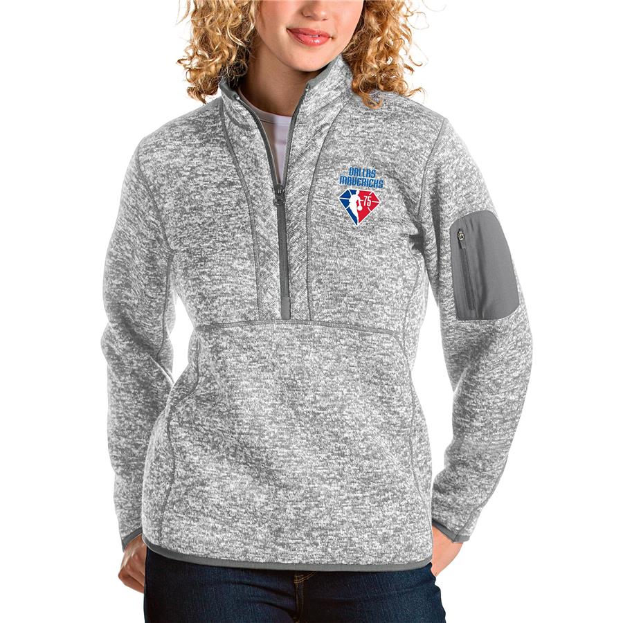 Dallas Mavericks Antigua Women's NBA 75th Anniversary Fortune Quarter-Zip Pullover Jacket - Heathered Gray