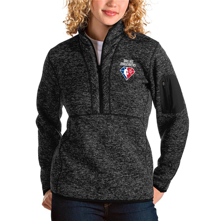 Dallas Mavericks Antigua Women's NBA 75th Anniversary Fortune Quarter-Zip Pullover Jacket - Heathered Black