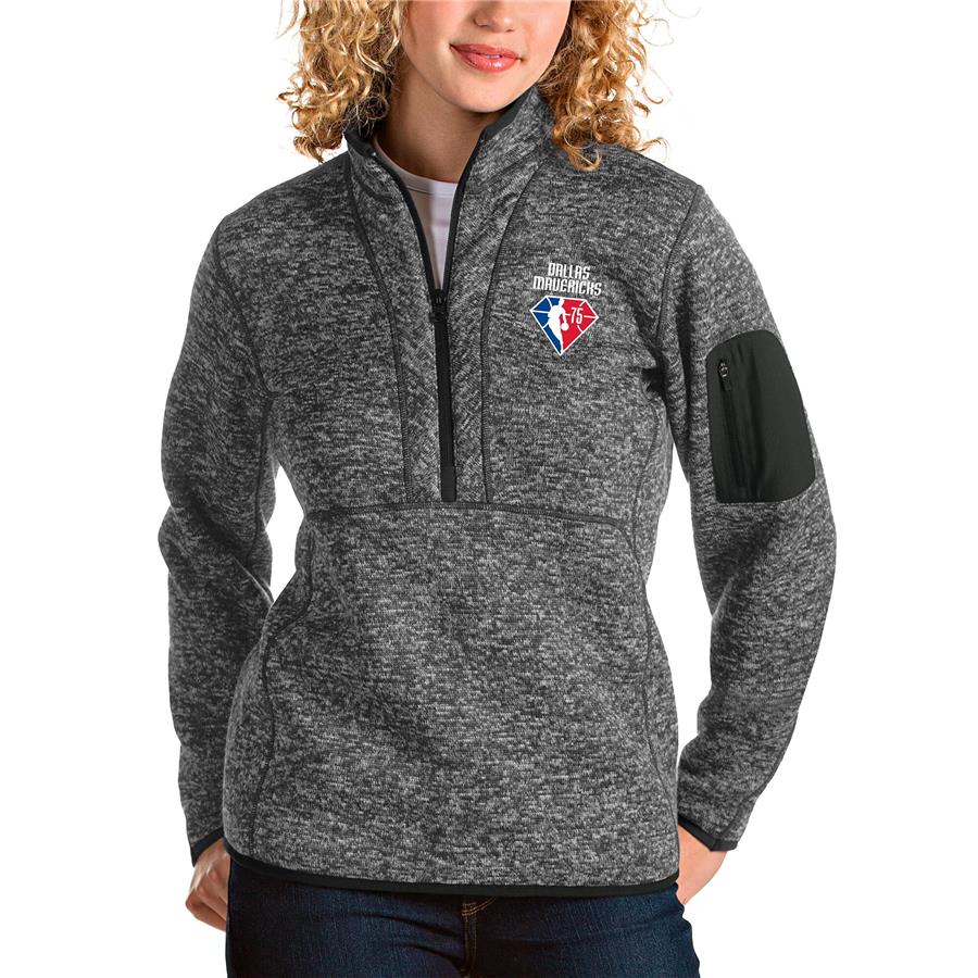 Dallas Mavericks Antigua Women's NBA 75th Anniversary Fortune Quarter-Zip Pullover Jacket - Heathered Charcoal