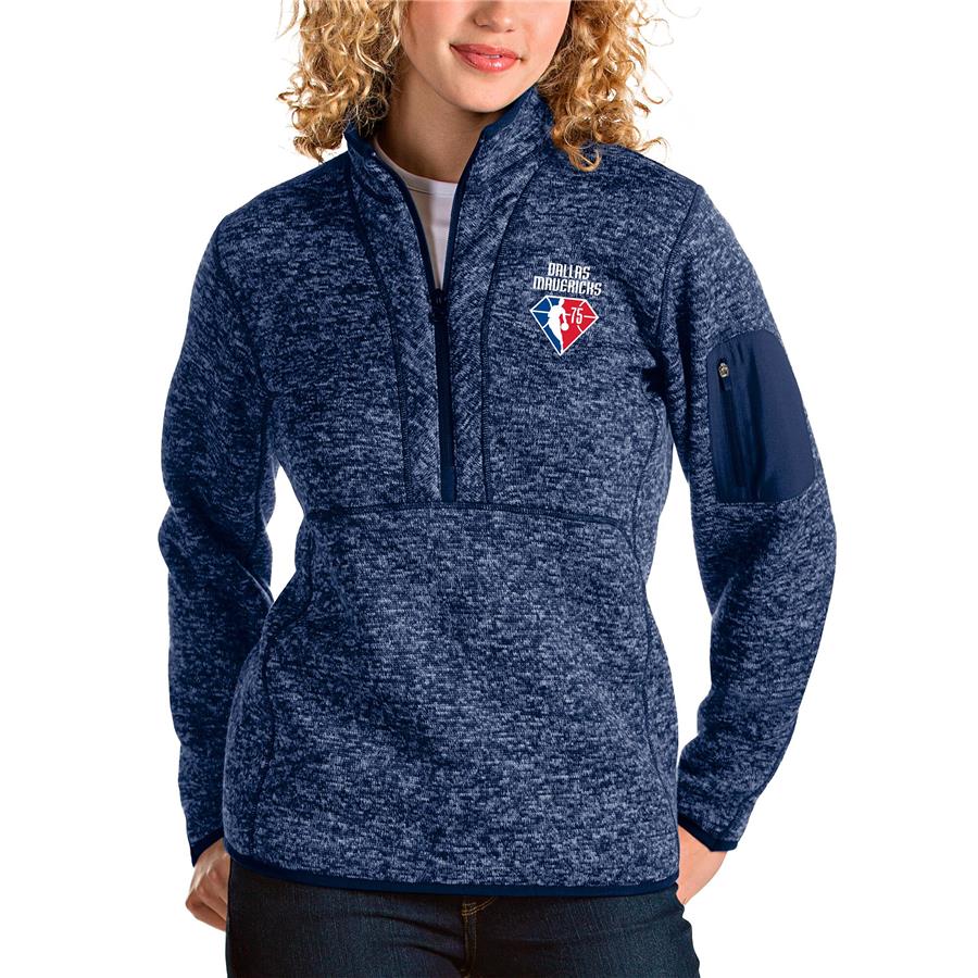 Dallas Mavericks Antigua Women's NBA 75th Anniversary Fortune Quarter-Zip Pullover Jacket - Heathered Navy