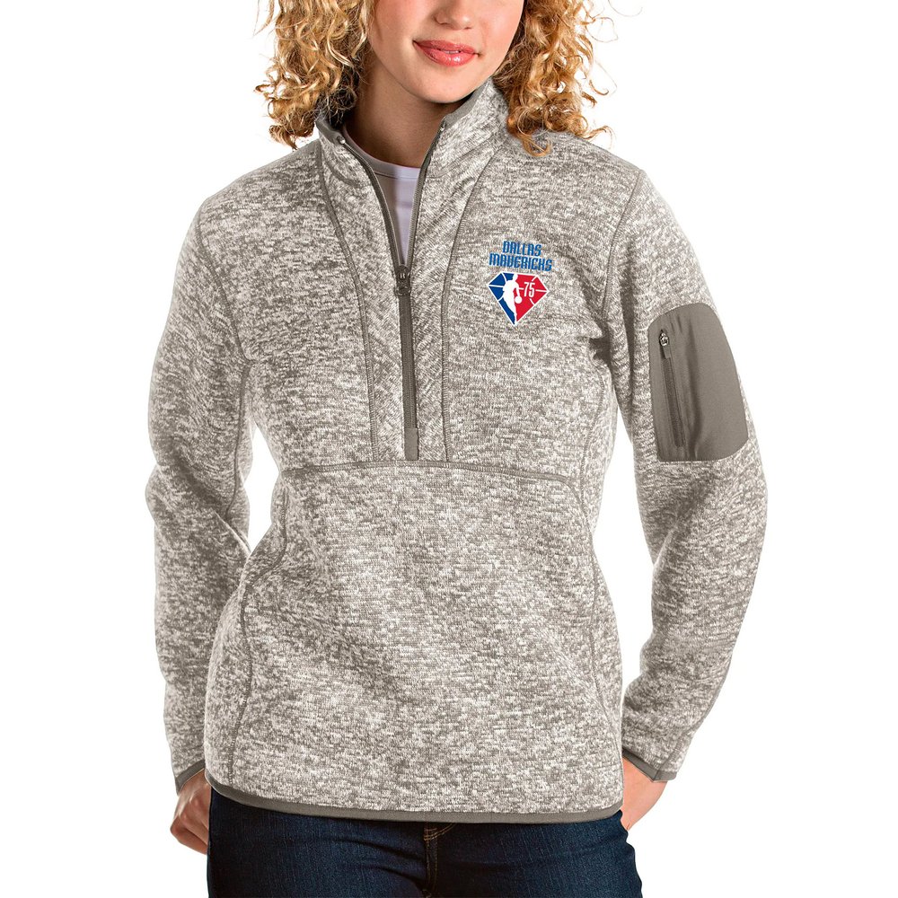 Dallas Mavericks Antigua Women's NBA 75th Anniversary Fortune Quarter-Zip Pullover Jacket - Tan