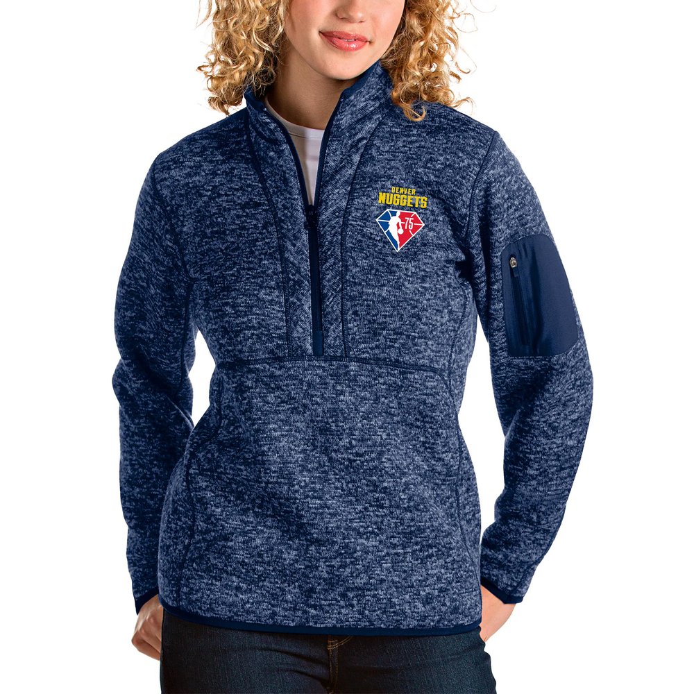 Denver Nuggets Antigua Women's NBA 75th Anniversary Fortune Quarter-Zip Pullover Jacket - Heathered Navy