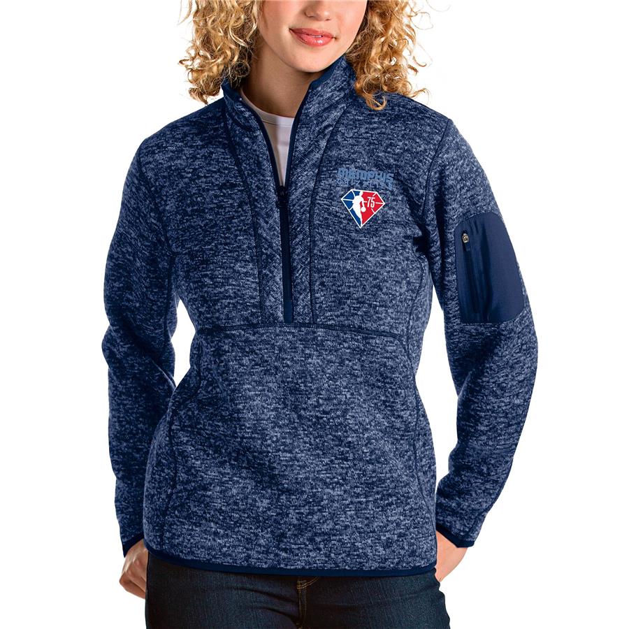 Memphis Grizzlies Antigua Women's NBA 75th Anniversary Fortune Quarter-Zip Pullover Jacket - Heathered Navy