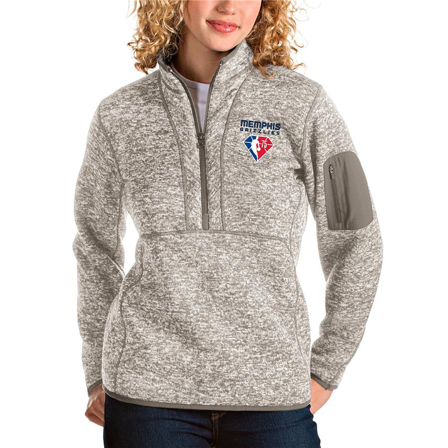 Memphis Grizzlies Antigua Women's NBA 75th Anniversary Fortune Quarter-Zip Pullover Jacket - Tan