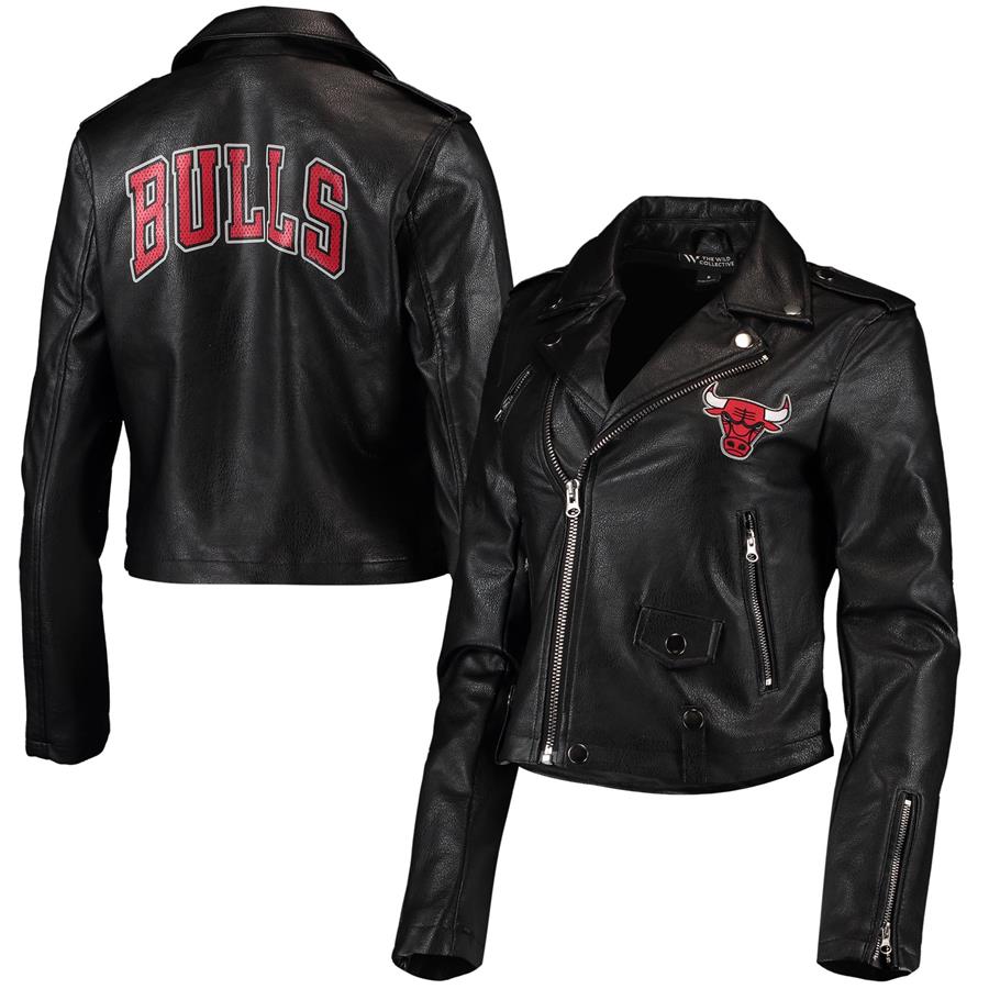 Chicago Bulls The Wild Collective Women's Moto Full-Zip Jacket - Black