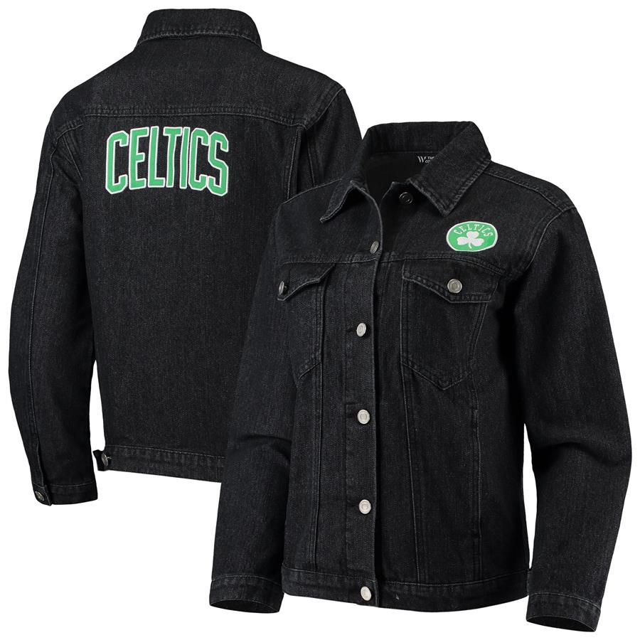 Boston Celtics The Wild Collective Women's Patch Denim Button-Up Jacket - Black