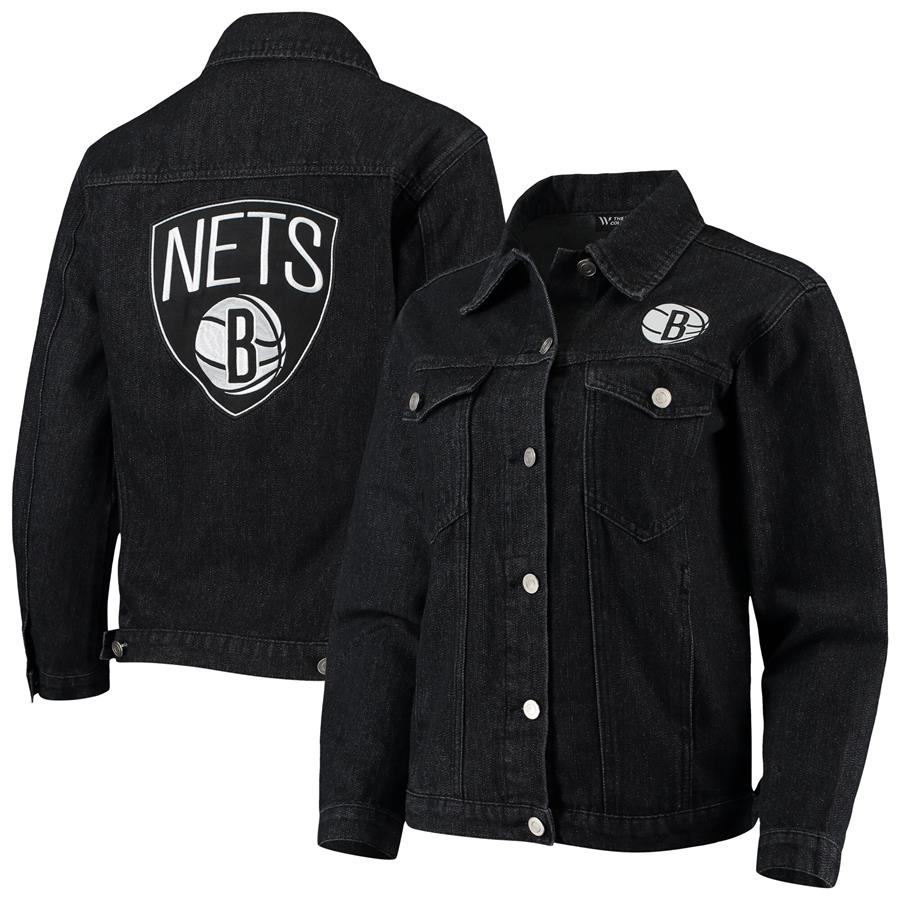 Brooklyn Nets The Wild Collective Women's Patch Denim Button-Up Jacket - Black