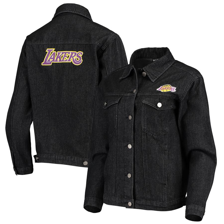 Los Angeles Lakers The Wild Collective Women's Patch Denim Button-Up Jacket - Black